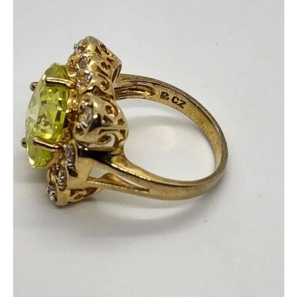 925 STERLING SILVER AQUAMARINE & CZ RING  SIZE 8